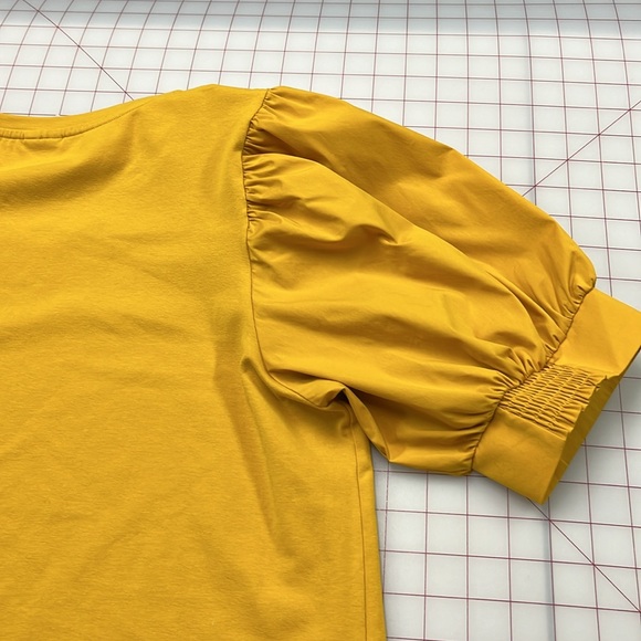 CHICO'S Cottage Coastal Smocked Puff SLV Scoop Cotton Marigold Brunch Blouse XL - Picture 8 of 16